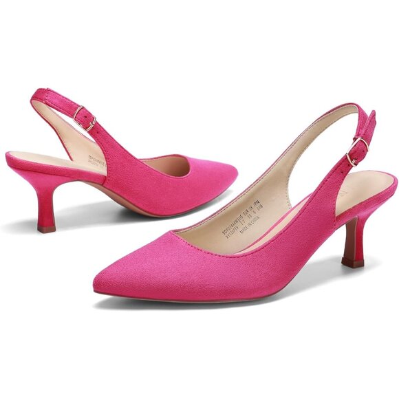Dream Pairs Women Hot Pink Faux Suede Pointed Toe Slingback Low Kitten Heels - Picture 3 of 7
